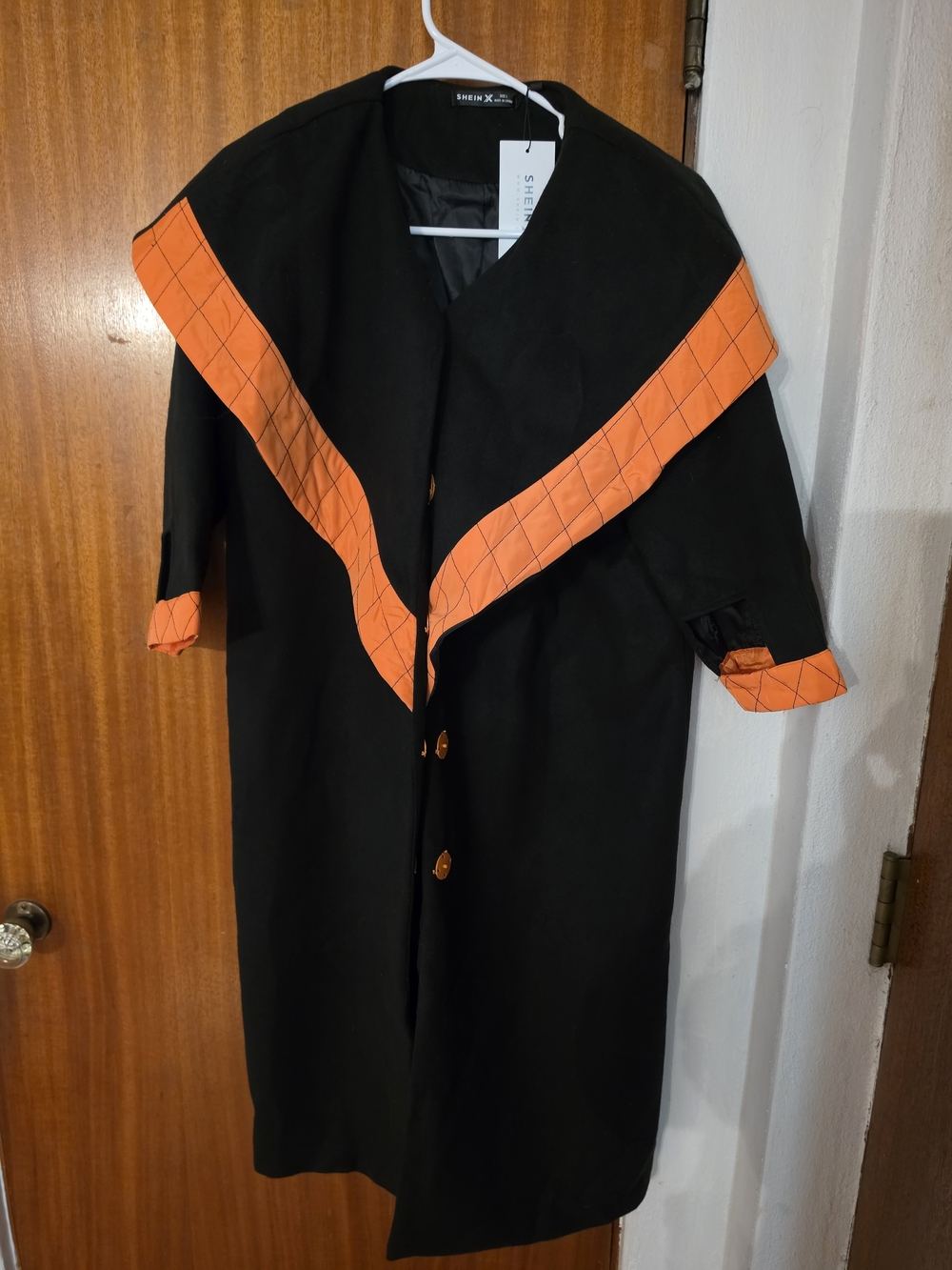 Shein Black Coat with Orange Trim - Men Jackets & Coats